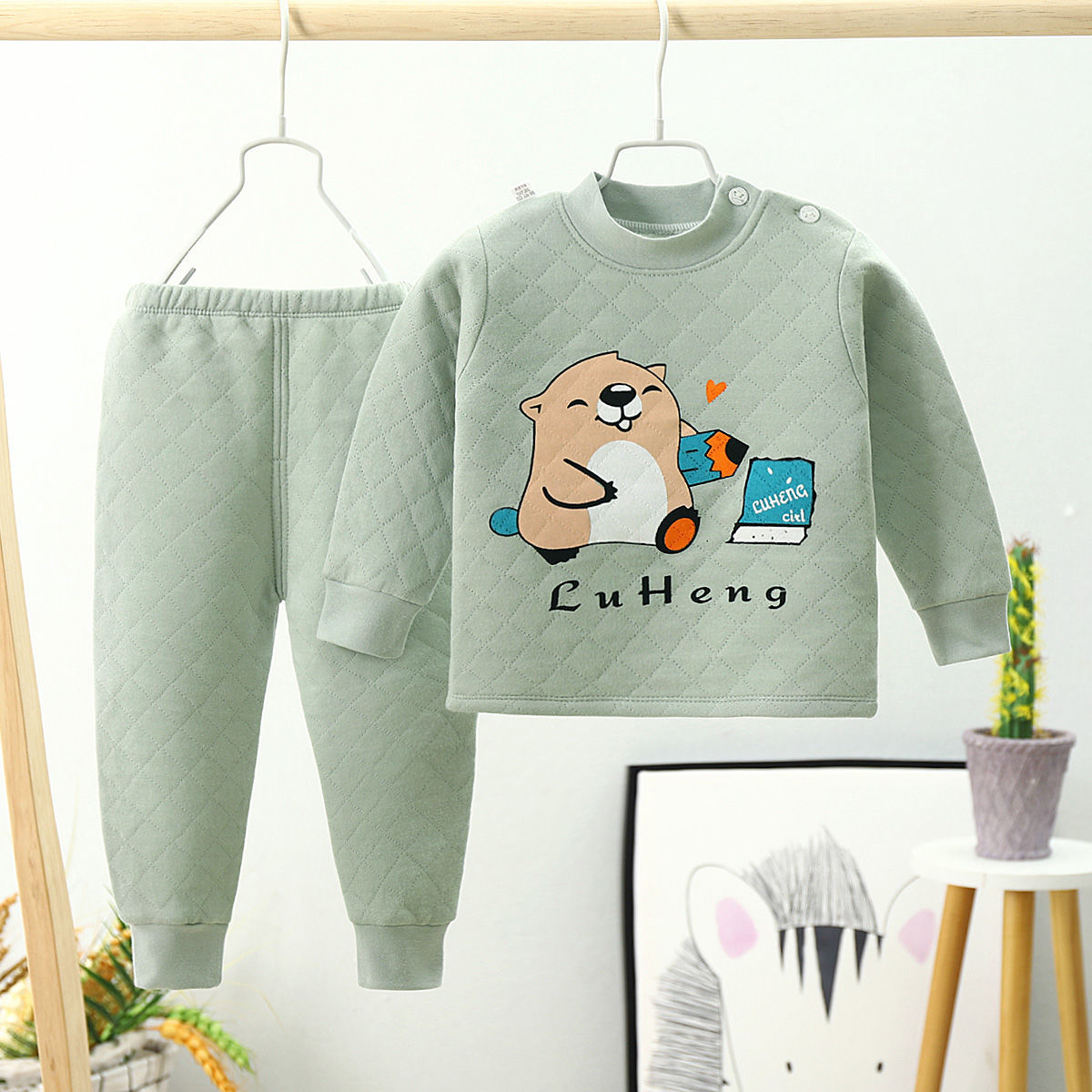 88750-儿童保暖内衣套装加棉纯棉三层衣春秋冬男女童居家服宝宝睡衣套装-详情图