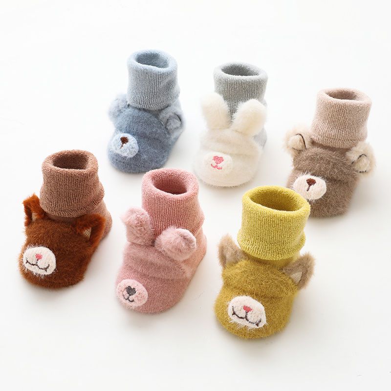Baby socks winter thickened plus velvet warm 0-1-3 years old newborn toddler socks non-slip baby mid-tube socks