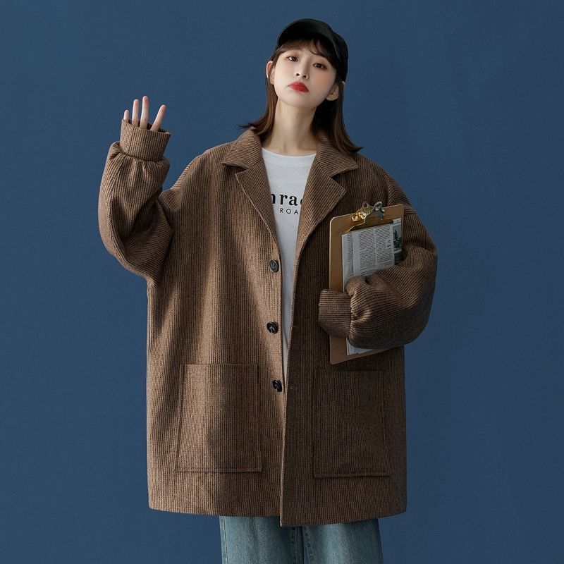 Japanese Harajuku style suit jacket women's  winter new college style mid-length thick coat student tide