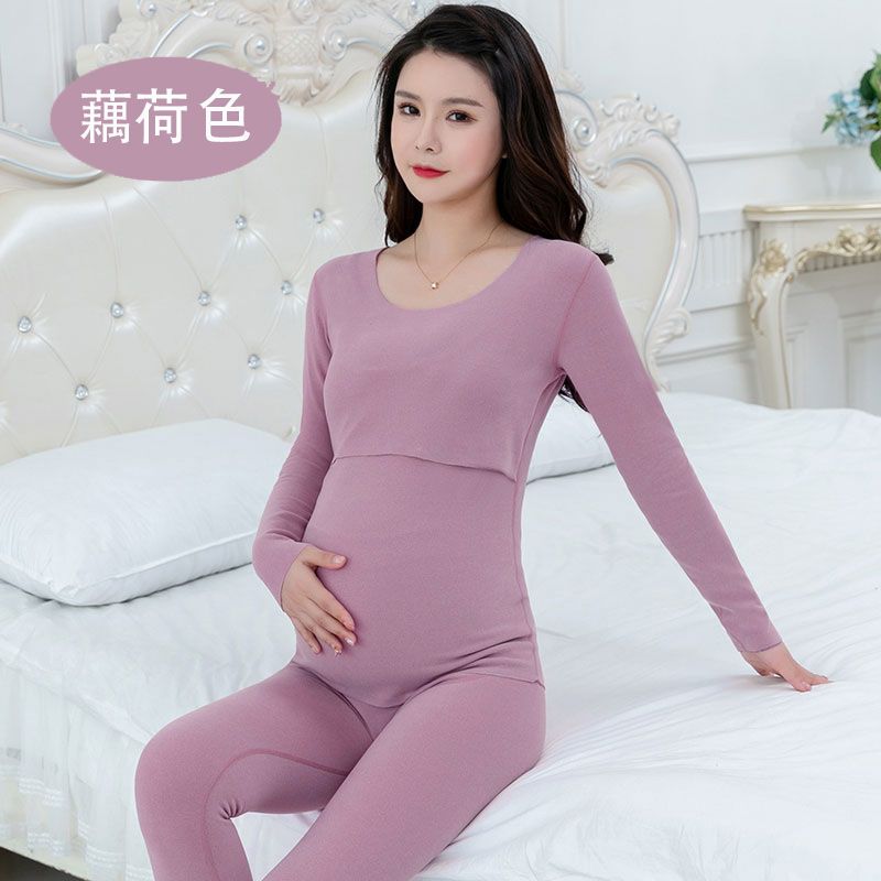 88693-孕妇秋衣秋裤套装加绒保暖内衣秋冬季喂奶月子服薄绒产后哺乳睡衣-详情图