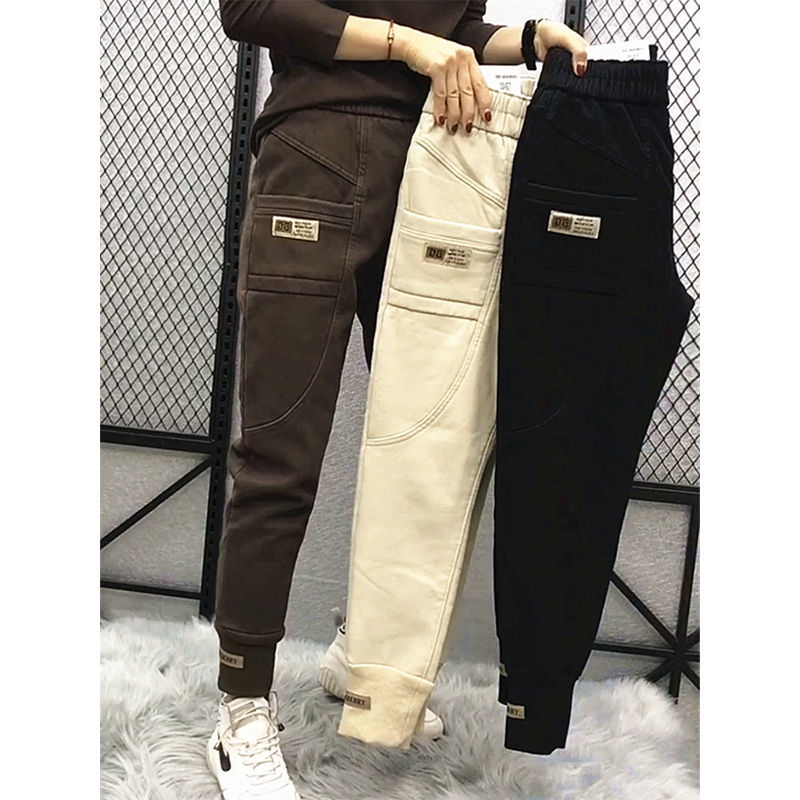 Single / plush washed cotton jeans corset Harem Pants for women's autumn and winter new Korean loose skinny pants