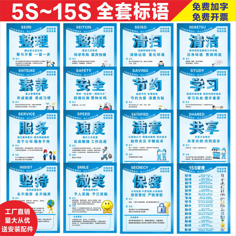 5s 6s 7s 8s 9s 10s 15s车间质量管理安全生产标语5s车间标语挂图