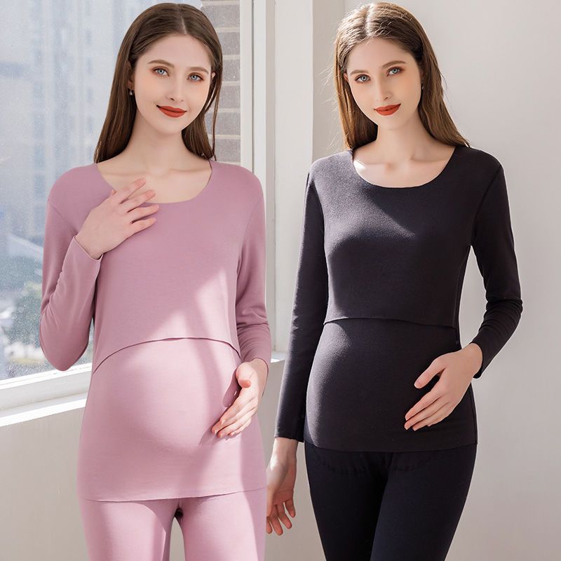 88693-孕妇秋衣秋裤套装加绒保暖内衣秋冬季喂奶月子服薄绒产后哺乳睡衣-详情图