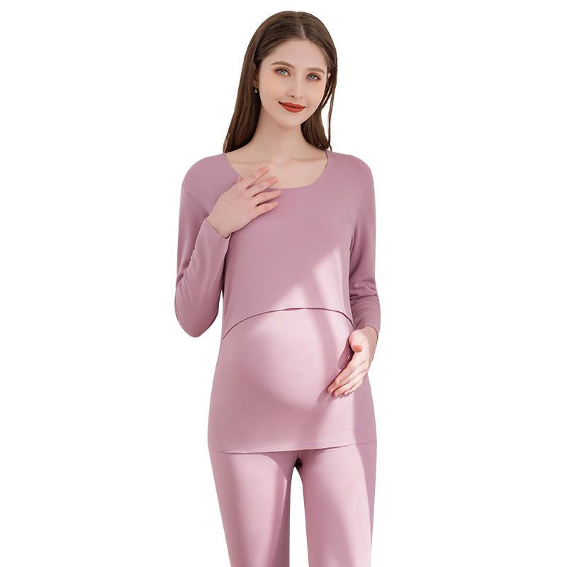 88693-孕妇秋衣秋裤套装加绒保暖内衣秋冬季喂奶月子服薄绒产后哺乳睡衣-详情图