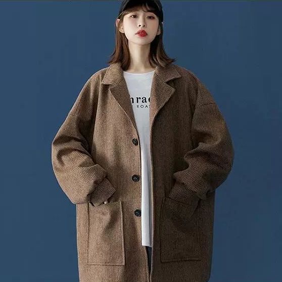 Japanese Harajuku style suit jacket women's  winter new college style mid-length thick coat student tide