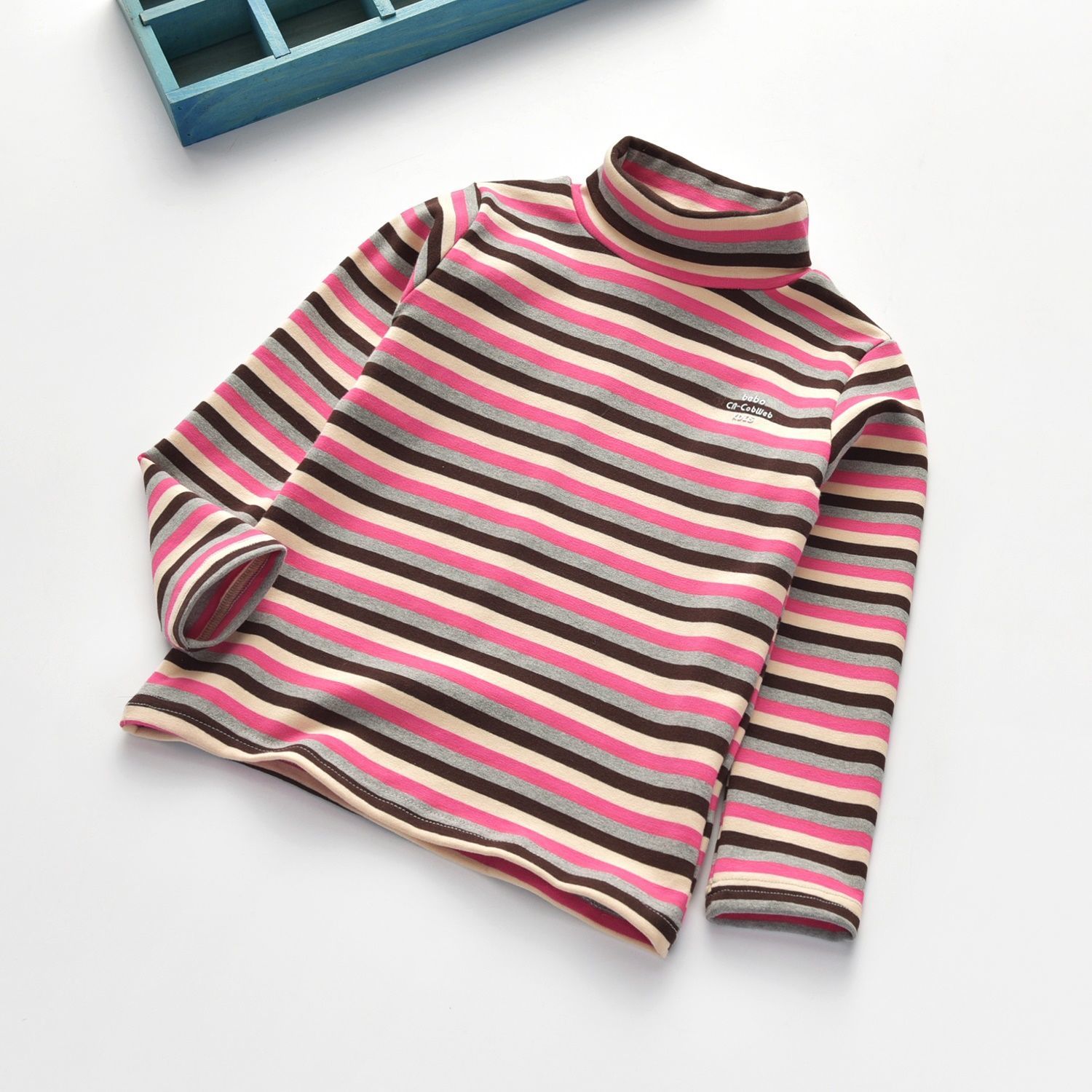 Children's thickened warm bottoming shirt baby brushed striped T-shirt autumn and winter children's all-match long-sleeved top pure cotton
