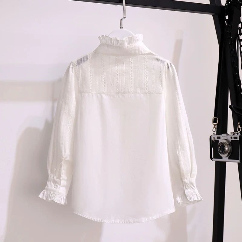 New bottoming shirt girls long-sleeved spring and autumn children's stand-up collar shirt plus velvet warm big children's campus foreign style top