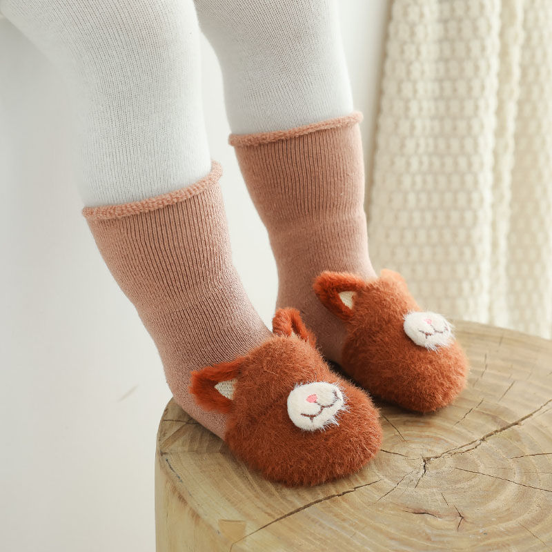Baby socks winter thickened plus velvet warm 0-1-3 years old newborn toddler socks non-slip baby mid-tube socks