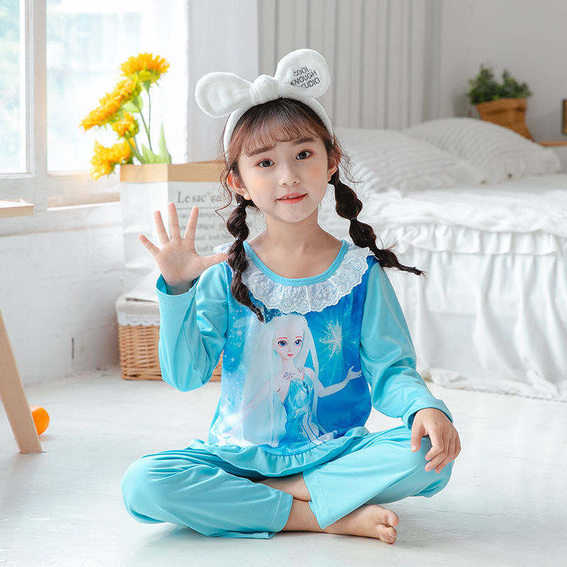 Children's pajamas, spring and autumn, girls, boys, long pumps, cute princess, little girl, thin suit, big children's home clothes
