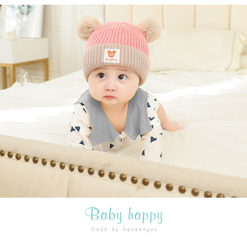 婴儿帽子秋冬3-12个月男女宝宝公主毛线帽幼儿保暖可爱围脖1--3岁