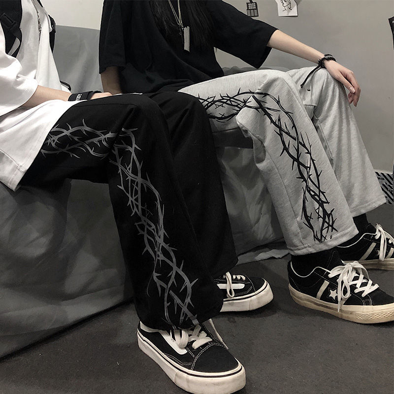 春夏老爹褲ins日系側邊印花百搭休閒褲學生運動褲直筒男女衛褲子