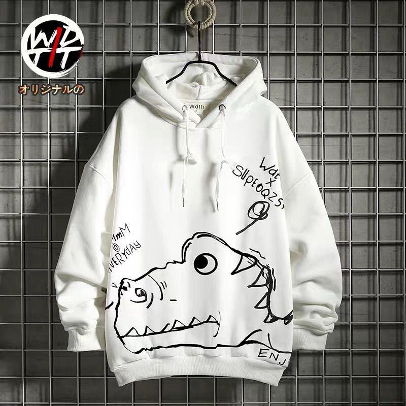 Sweater men's Plush thickened fashion brand Japanese Hooded Jacket students' autumn and winter Korean hip hop graffiti loose jacket men's