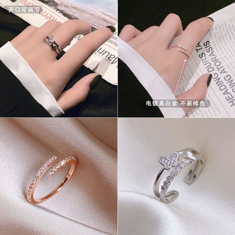 Ring women ins fashion design index finger net red fashion personality light luxury cool wind adjustable ring
