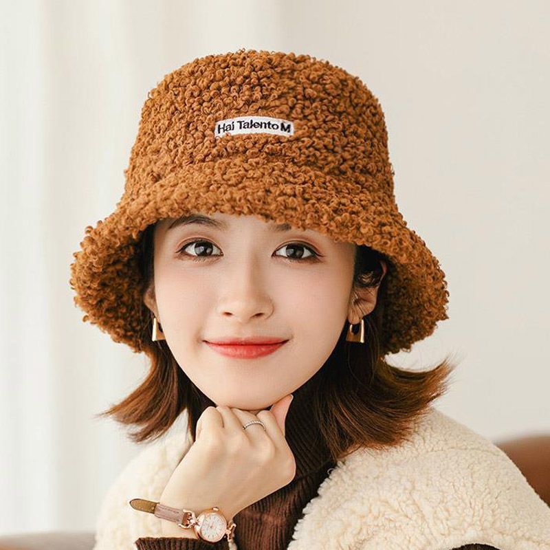 Plush basin hat hat children winter Lamb Fur Hat Teddy fisherman hat knitted hat Plush embroidery solid color for warmth