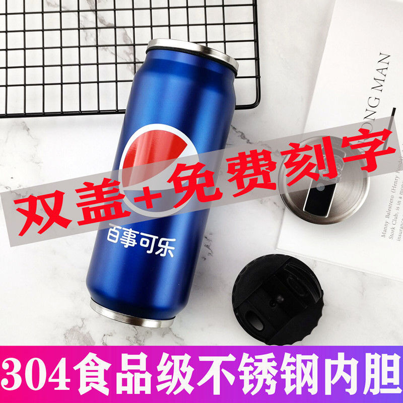 Large capacity straw thermos cup for boys and girls students personality trend coke can 304 stainless steel lovers lovely water cup