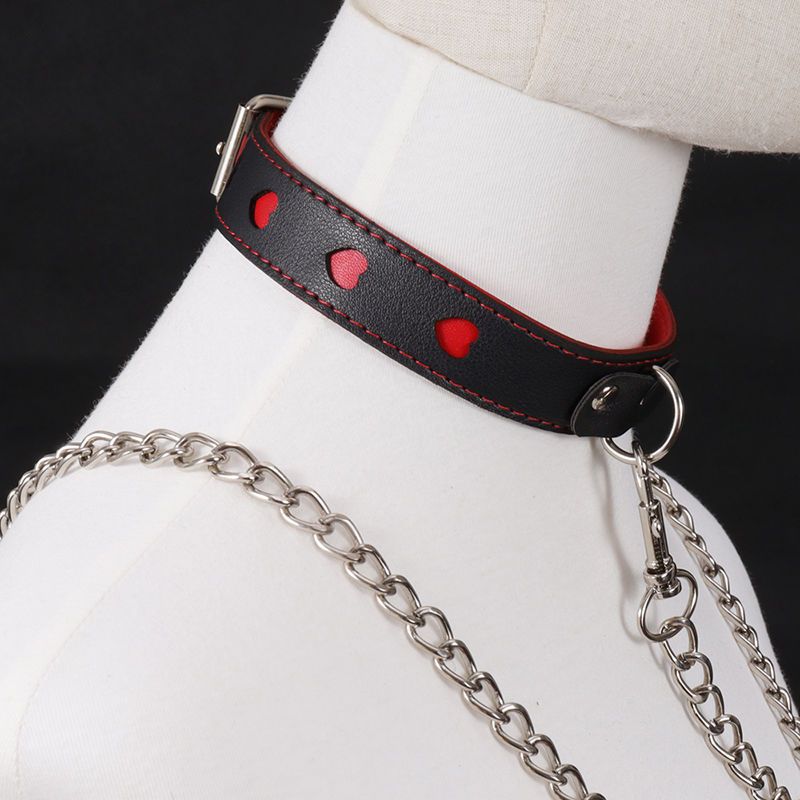 sm adult products collar traction chain training female and male slave dog slave pu leather heart-shaped leather neck chain can go out to flirt