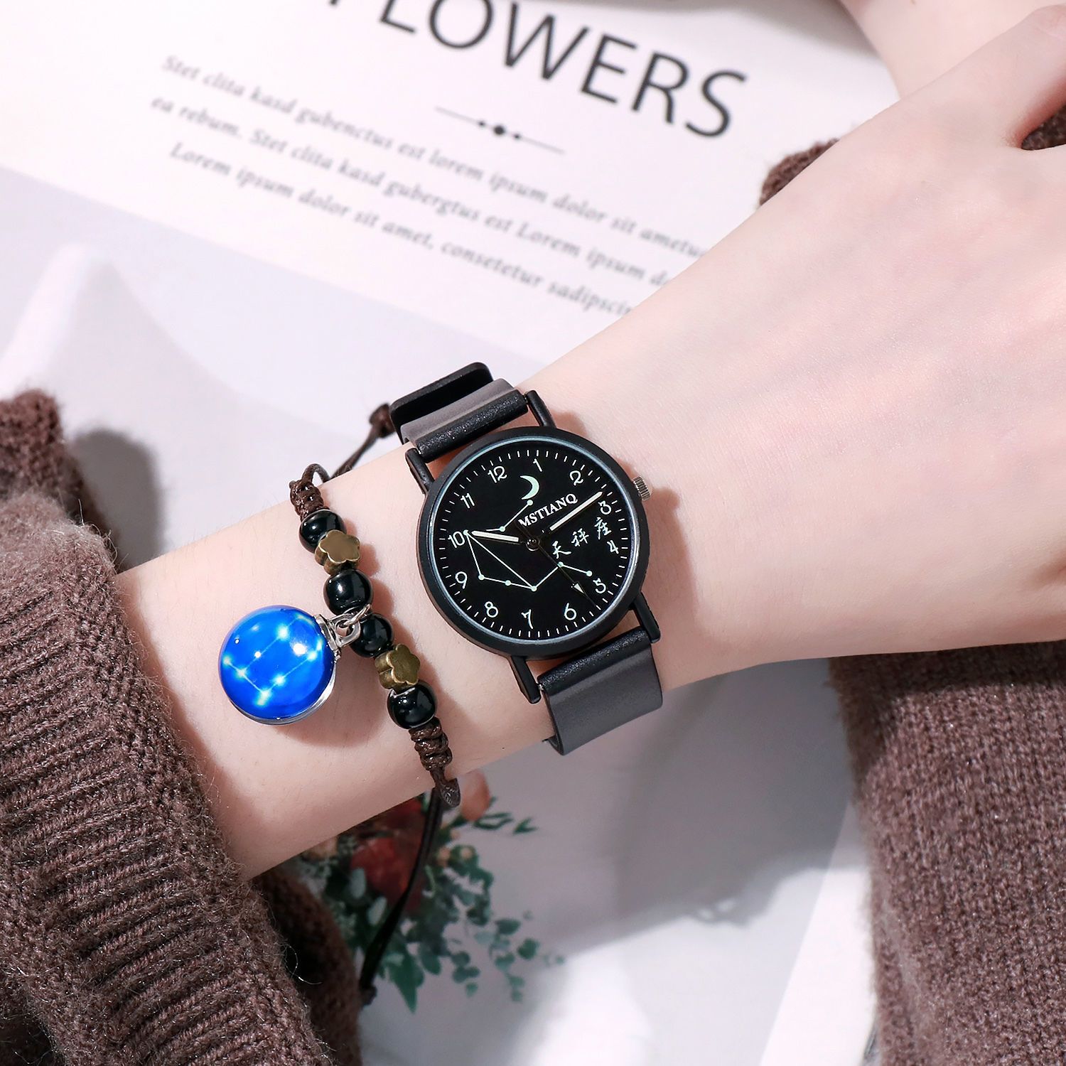 十二星座夜光手表男女ins网红学生韩版简约初中百搭闺蜜情侣手表