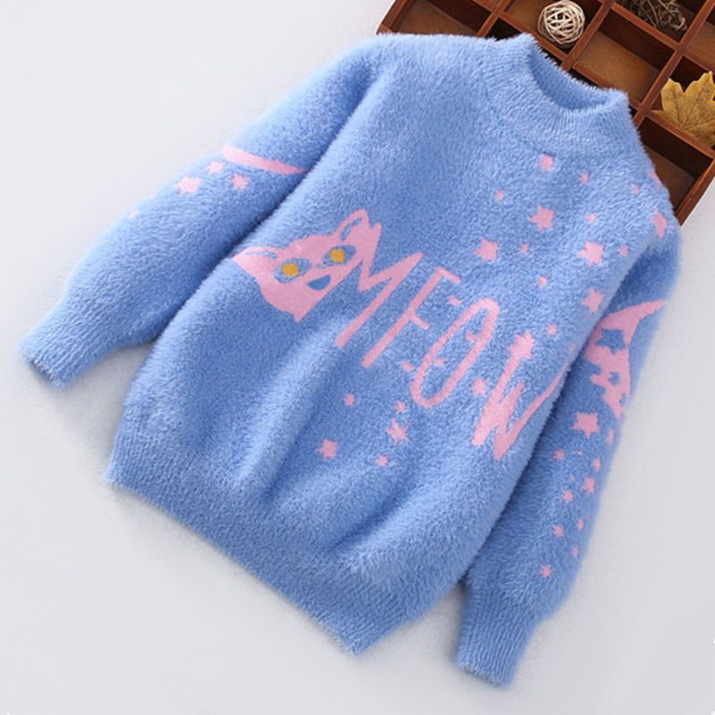 Girl's sweater mink Fleece Pullover children's knitting girl's new style baby's high collar autumn and winter dress