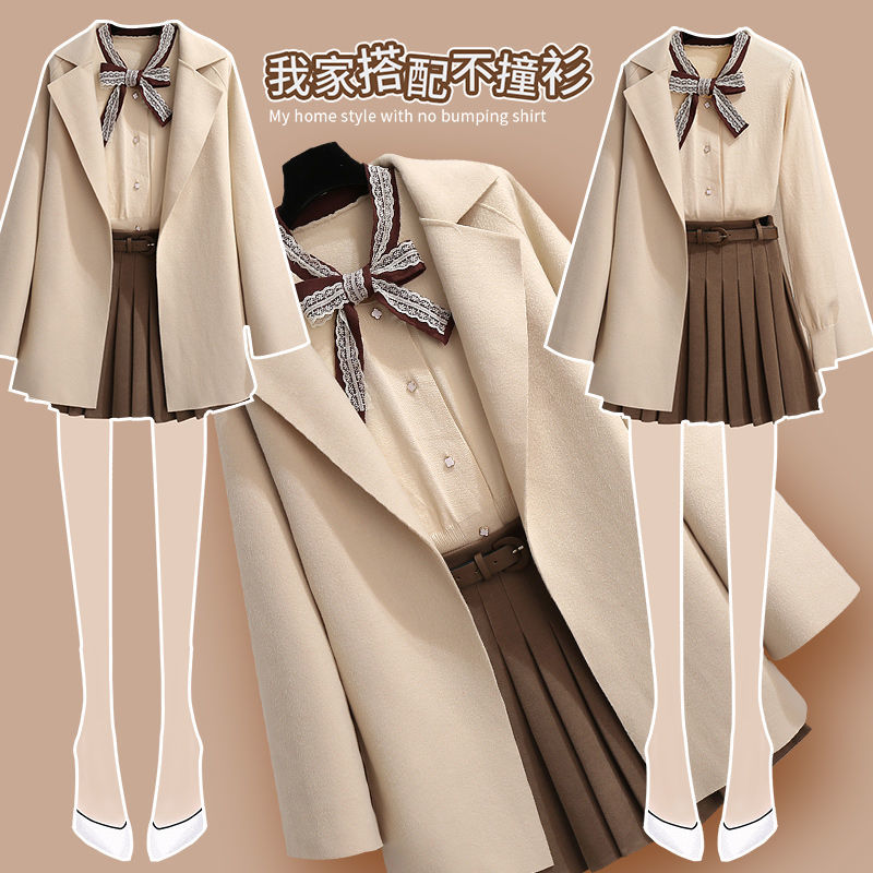 Single / large women's 200kg fat sister winter suit women's foreign style suit coat top skirt three piece set