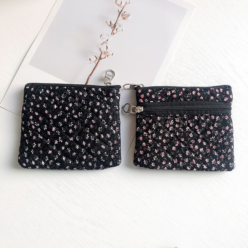 Vintage zero wallet double zipper card bag middle aged and elderly people hold small wallet broken flowers to store soft cotton key bag