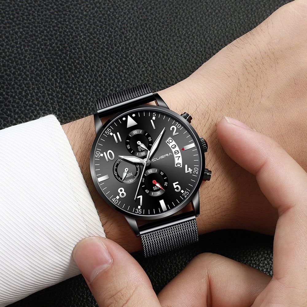 Men's Mesh Strap Waterproof Stainless Steel Quartz Watch Simple_voghion.com