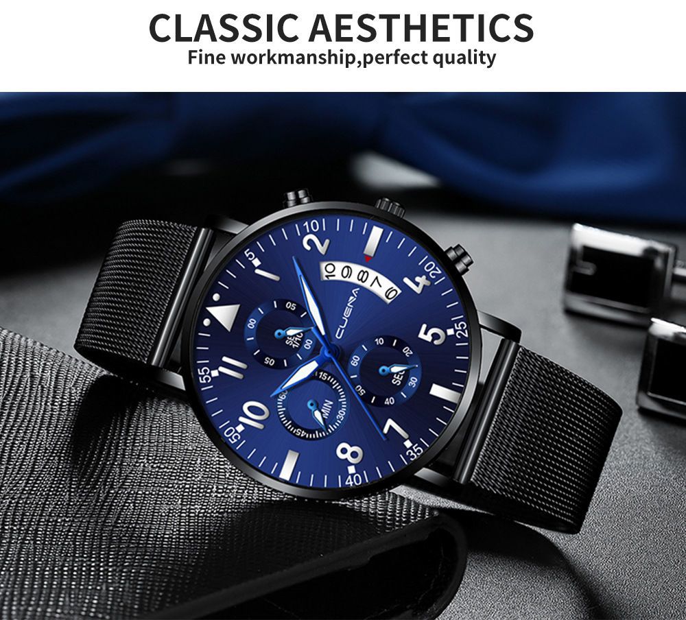 Men's Mesh Strap Waterproof Stainless Steel Quartz Watch Simple_voghion.com