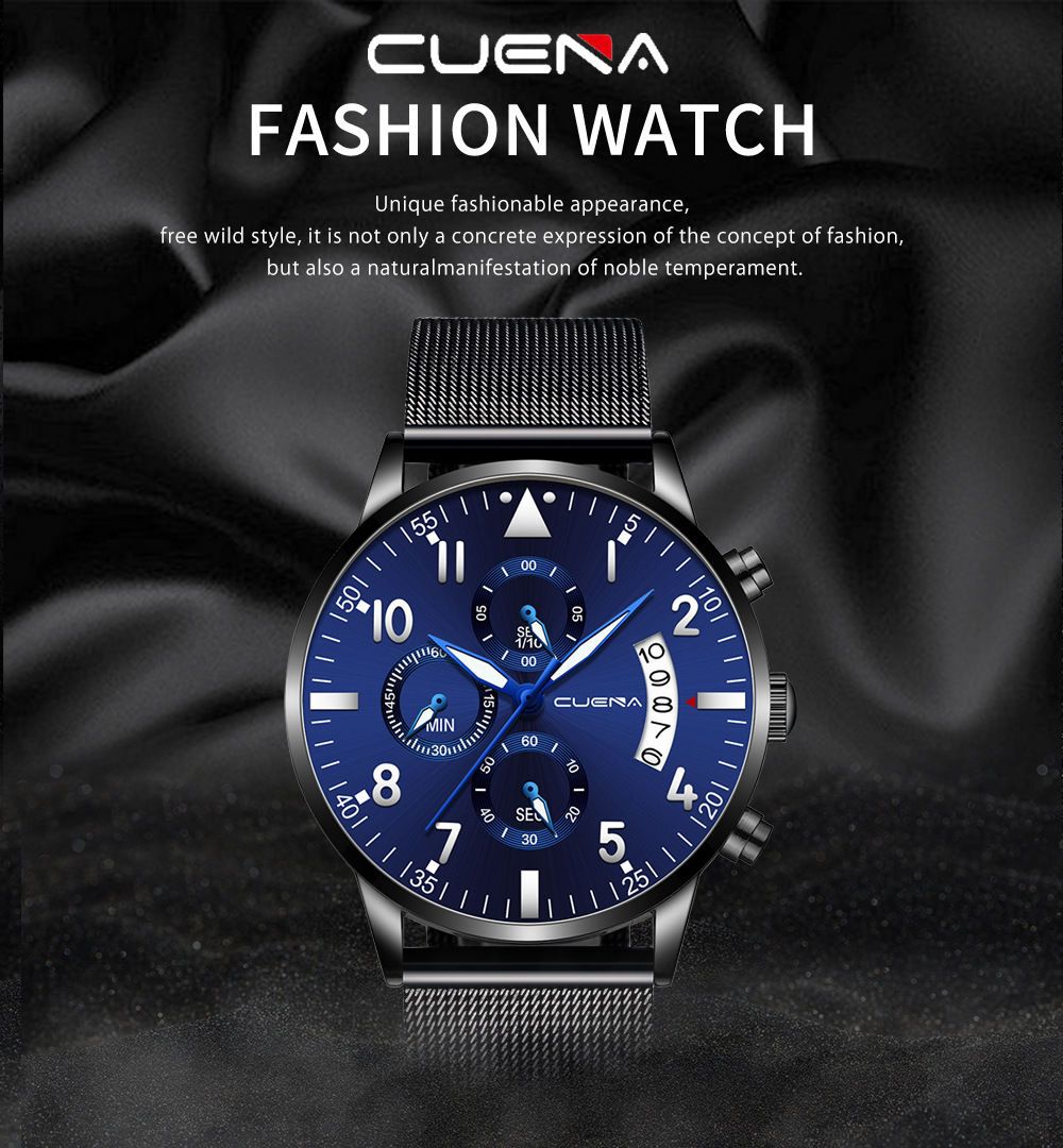 Men's Mesh Strap Waterproof Stainless Steel Quartz Watch Simple_voghion.com