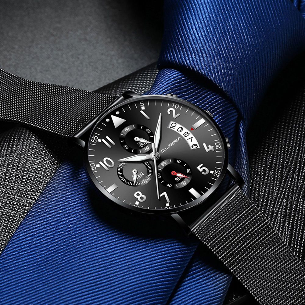Men's Mesh Strap Waterproof Stainless Steel Quartz Watch Simple_voghion.com