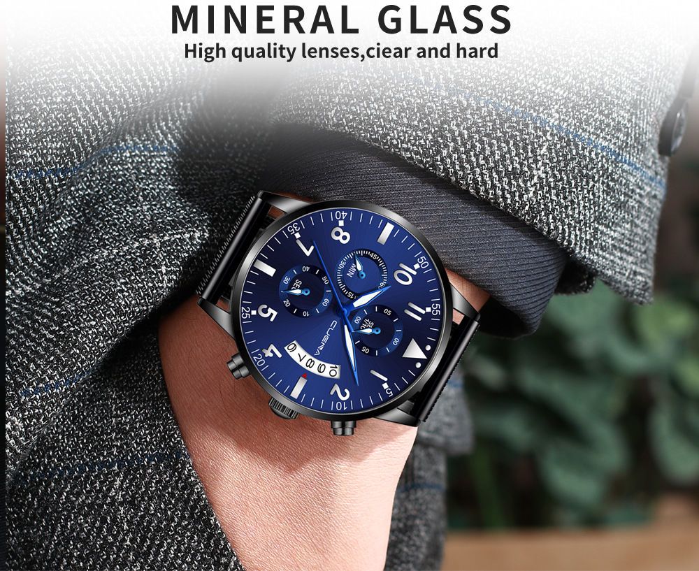 Men's Mesh Strap Waterproof Stainless Steel Quartz Watch Simple_voghion.com