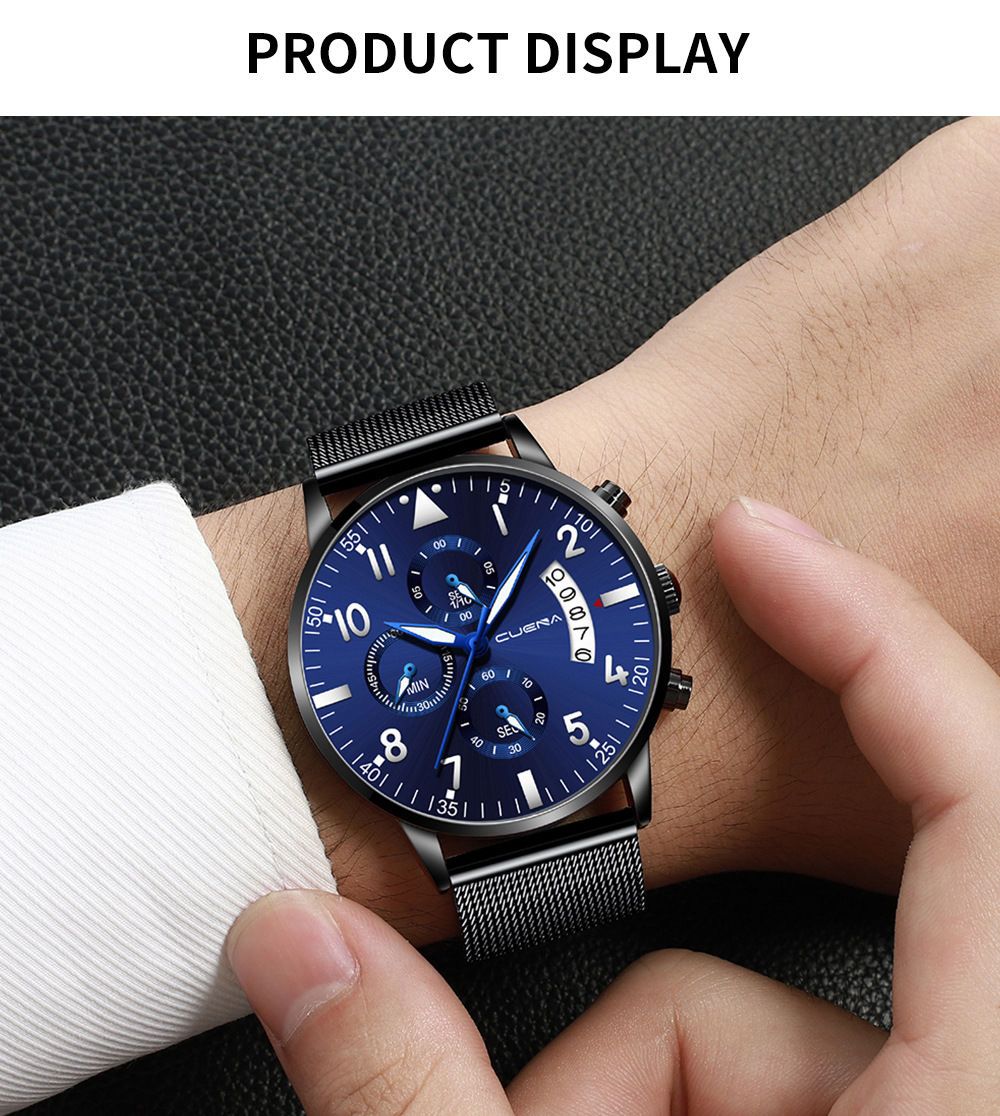 Men's Mesh Strap Waterproof Stainless Steel Quartz Watch Simple_voghion.com