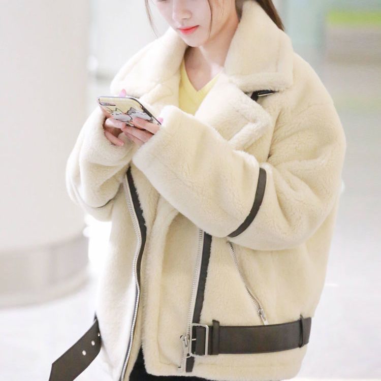 [Ju Jingyi same style] Lamb wool coat women's 2020 autumn and winter all-match new plush women's clothing plus velvet and thick