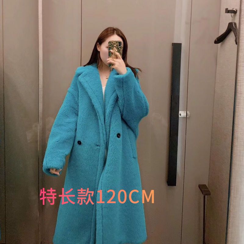 暴走的棉被超火ins网红显白湖蓝色毛绒羊羔毛外套御寒气场大衣女