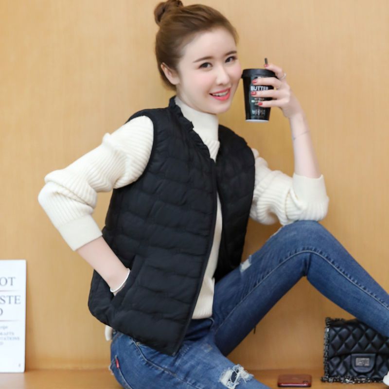 Down cotton vest women's short thin thin autumn and winter Korean version was thin student cotton vest waistcoat bread cotton vest coat