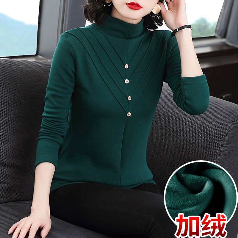 Half-high collar bottoming shirt women's inner wear plus velvet warm foreign style autumn and winter new long-sleeved t-shirt middle-aged mother's top
