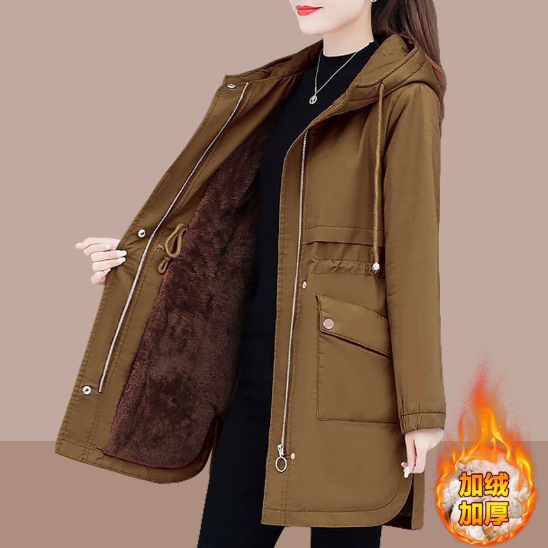 Cashmere thickened small medium length windbreaker women's new autumn / winter Korean version new waistband and thin coat women's fashion