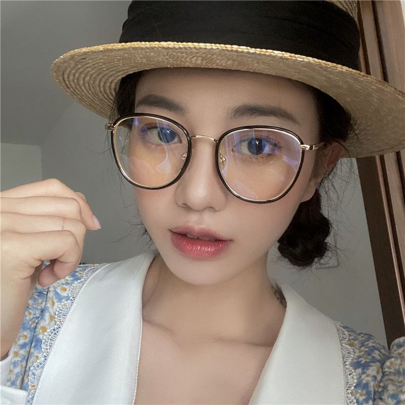 Retro literature and art ultra-light and thin glasses frame female transparent pigment face flat light mirror student myopia glasses frame male