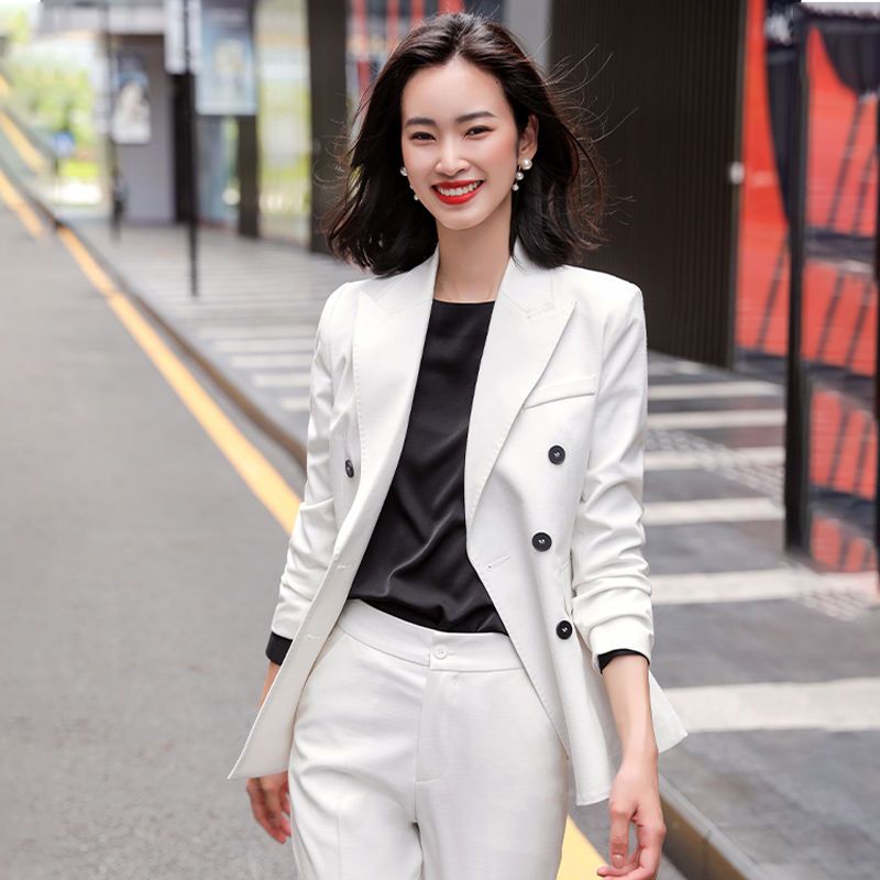 白色小西装外套装女气质休闲职业两件套时尚职业装上班正装工作服