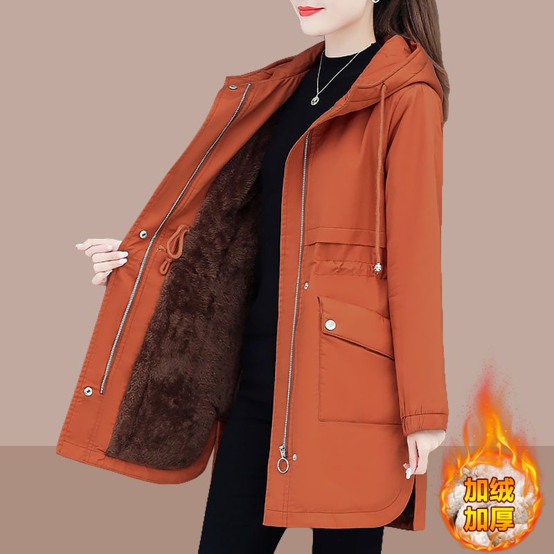 Cashmere thickened small medium length windbreaker women's new autumn / winter Korean version new waistband and thin coat women's fashion