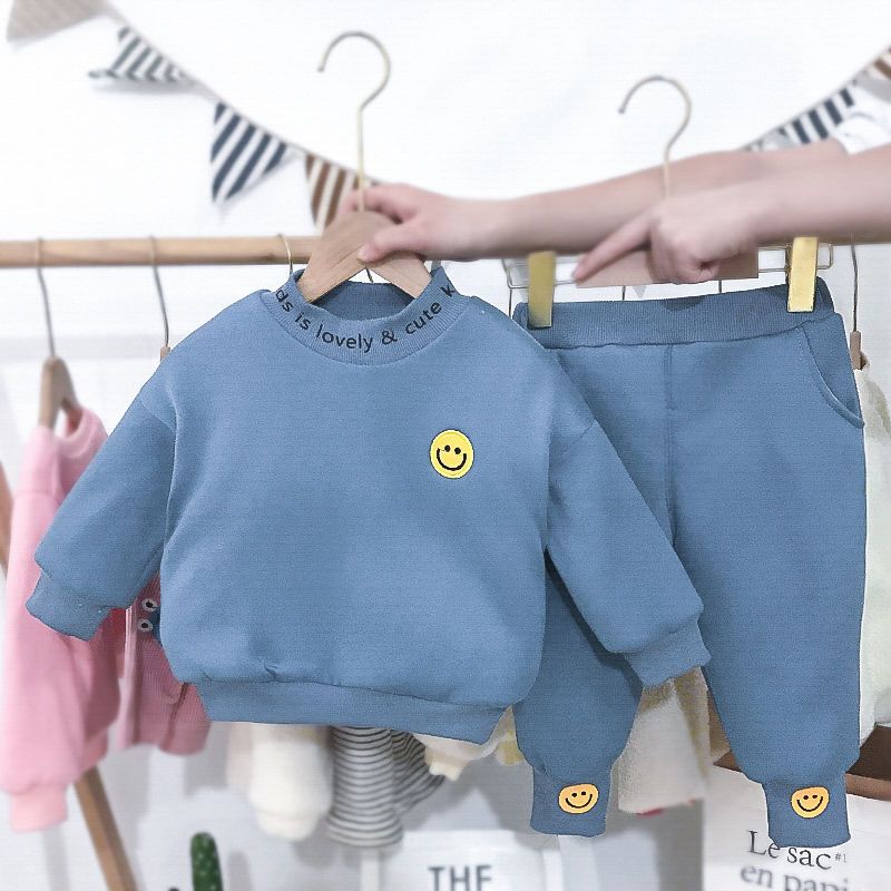 Children 1-3 years old autumn and winter suit boys thickened and fleece baby two-piece set  new foreign style children's sweater