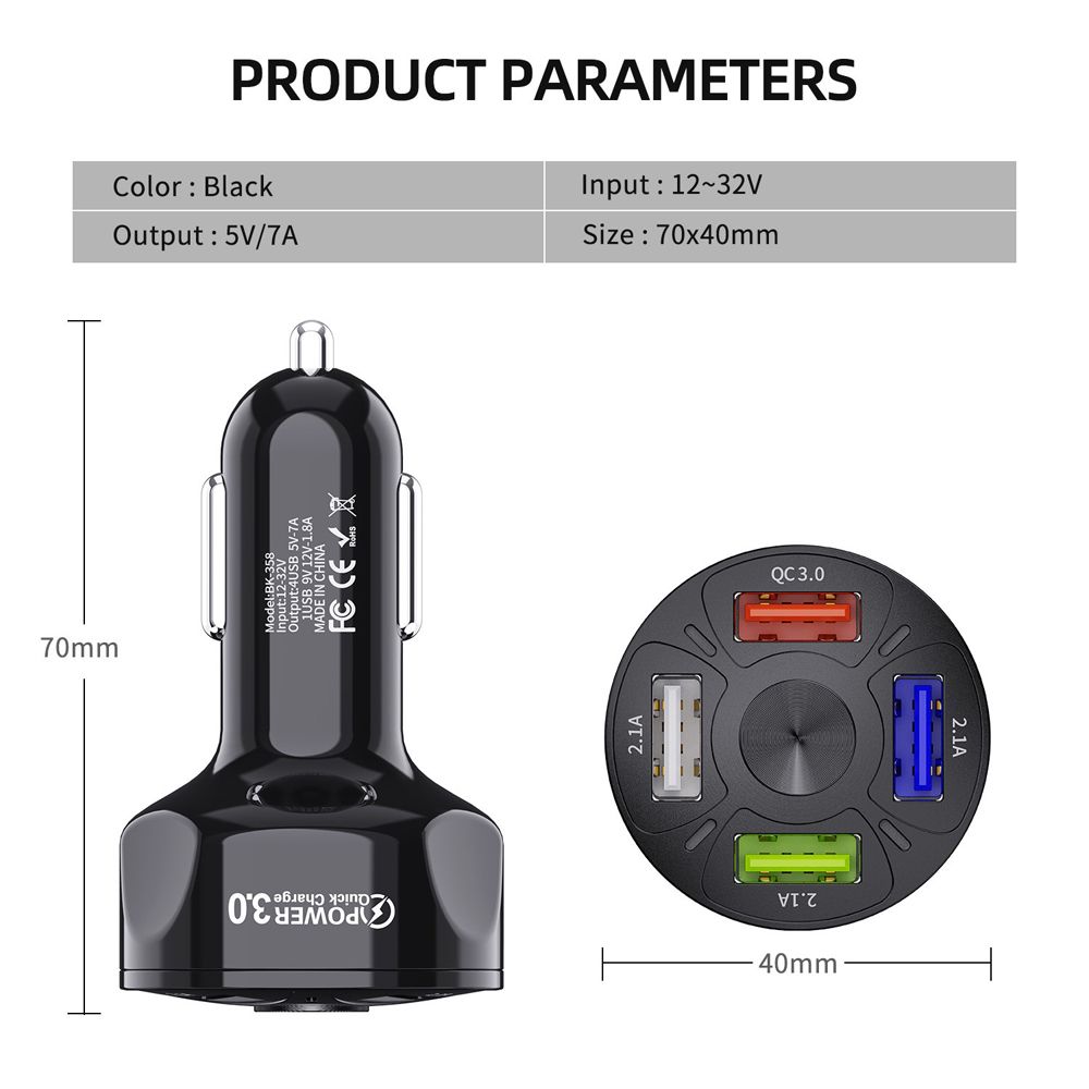 Zhineng 7a fast charging car charger four port one pull four flash charging qc3.0 mobile phone tablet charger