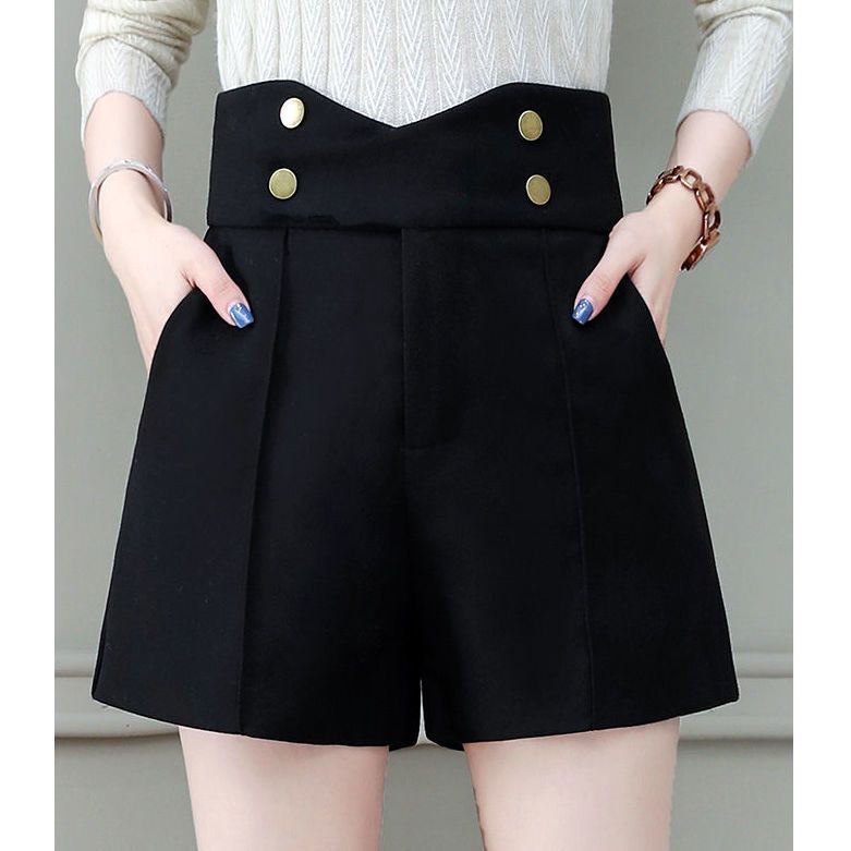 Fashion temperament woollen shorts women's autumn and winter wide leg wear versatile pants 2020 new high waist casual boots and pants