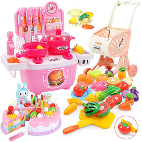 Children's family toy kitchen set simulation cooking cooking kitchen utensils cutting fruit music little girl baby