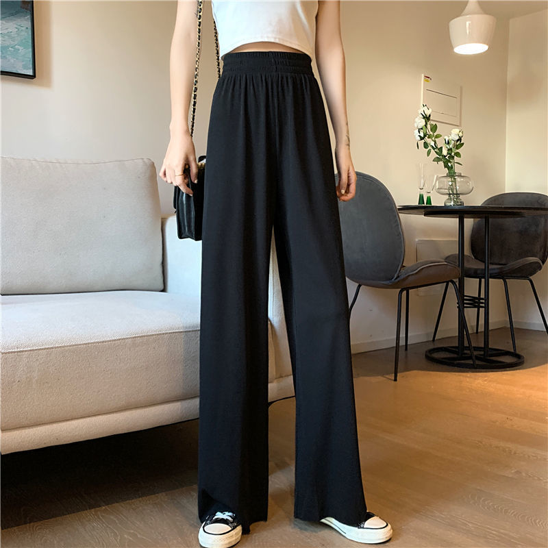 Small straight tube wide leg pants female students high waist drooping feeling thin black casual slacks in spring and Autumn