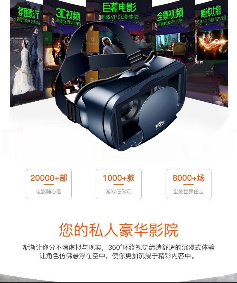 VR眼镜虚拟现实手机3D眼镜智能游戏头盔式爱奇艺VR一体机携带头盔