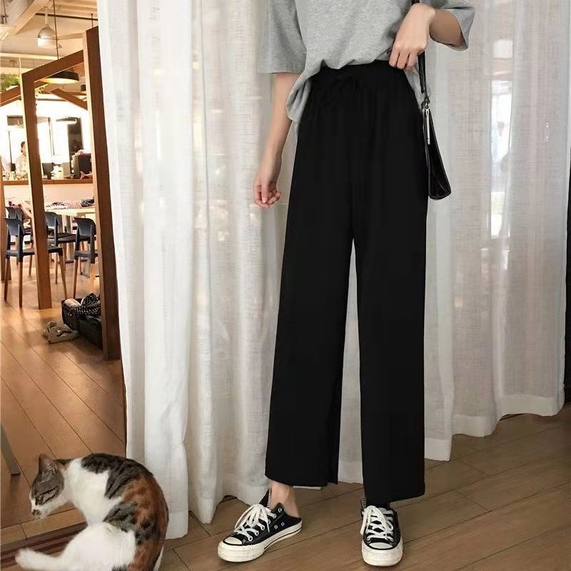 Spring and autumn new style straight pants loose and versatile wide leg pants Student Korean version of nine point casual pants women's high waist shows thin and thin