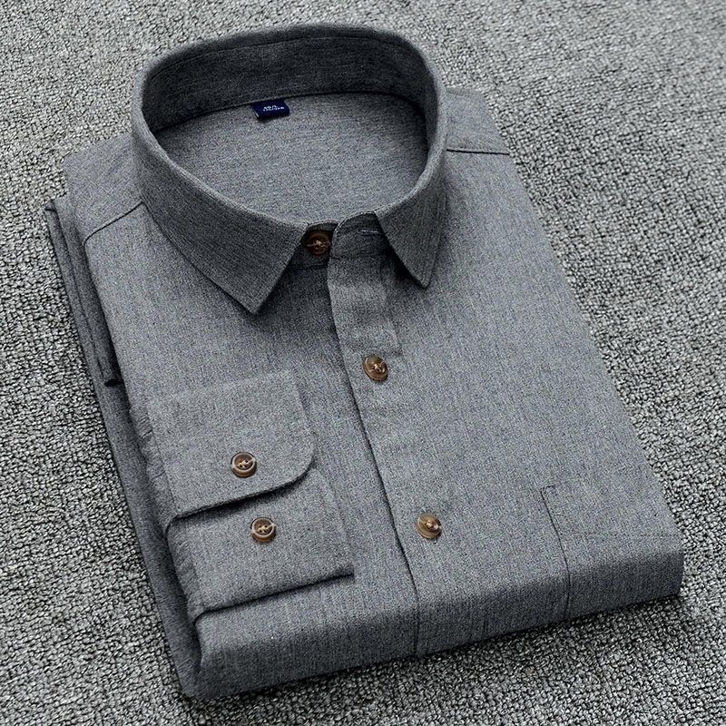 100% cotton frosted Stripe Men's long sleeve shirt plain Plaid casual shirt middle aged youth loose size