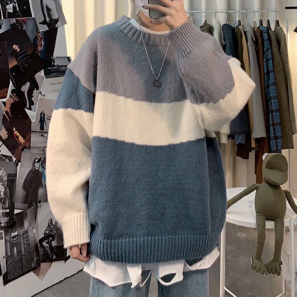 Autumn and Winter Hong Kong style new ins men's sweater Korean version loose lazy style coat men's trend student bottom coat