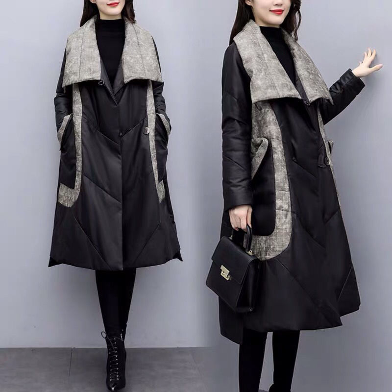 冬季新款女装宽松大码中长款棉衣棉服女黑色显瘦斗篷大衣外套加厚