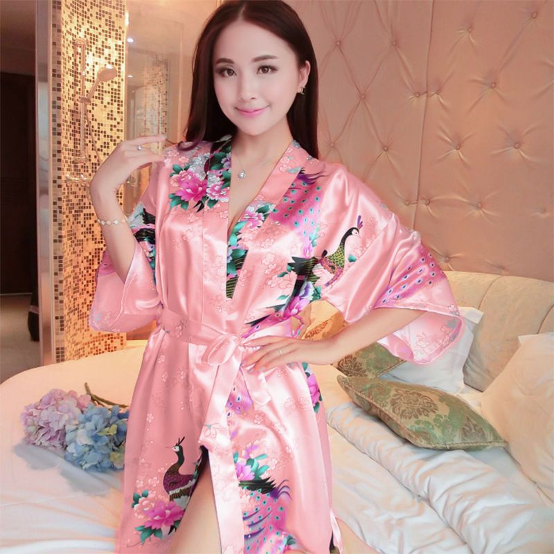 Bathrobe sexy robe simulation ice silk pajamas women's summer thin bathrobe large size nightdress fun home furnishing clothing Korean version