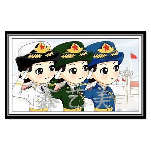 海陆空军人女兵钻石画十字绣新款八一建军节5d满钻贴钻画客厅卧室